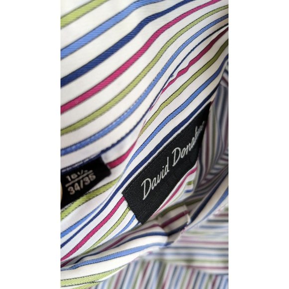 David Donahue Shirt Multicolor Striped Button Up Dress Mens Size 16.5 34/35 - Picture 4 of 9
